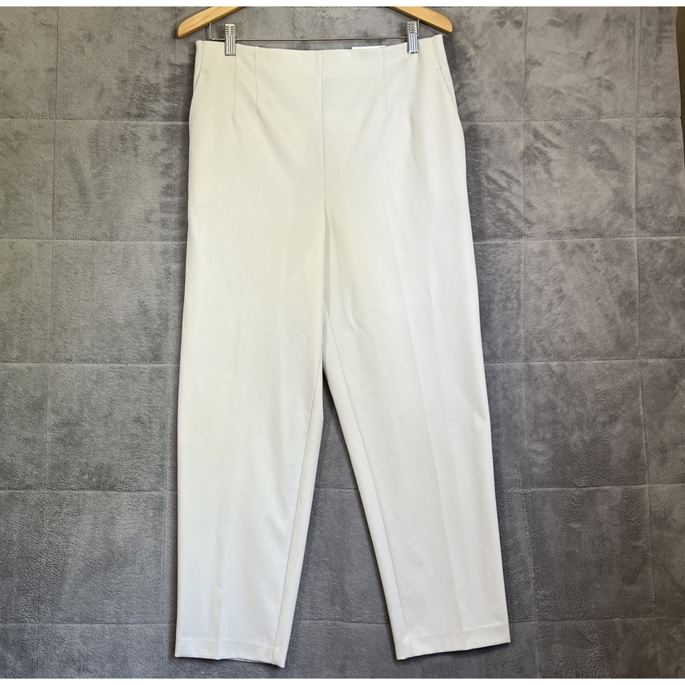 Nicole Miller Pants Women Large Cream Mid Rise Peg Leg Pullon Pockets Office NEW
